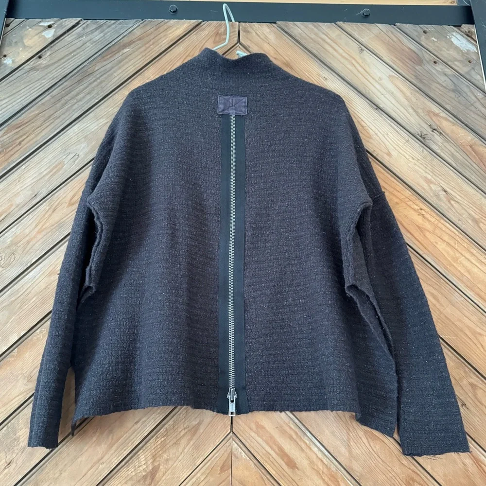 Free People Arctic Fox Sweater XS charcoal wool blend zipper oversized - Picture 6 of 14